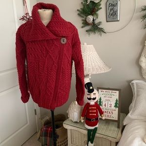 Carriag Donn One Button Red Aran Cardigan